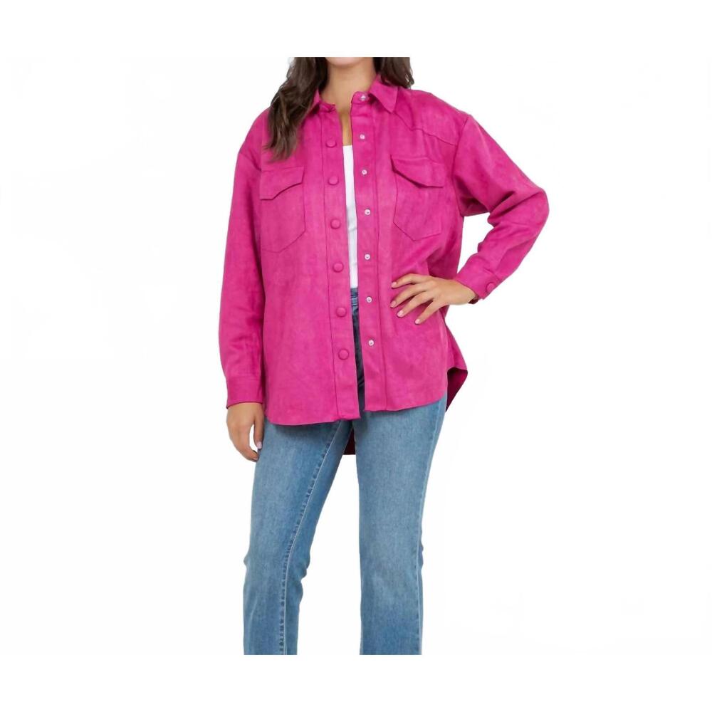NEW JUDSON & CO. snappy in suede jacket in fuchsia